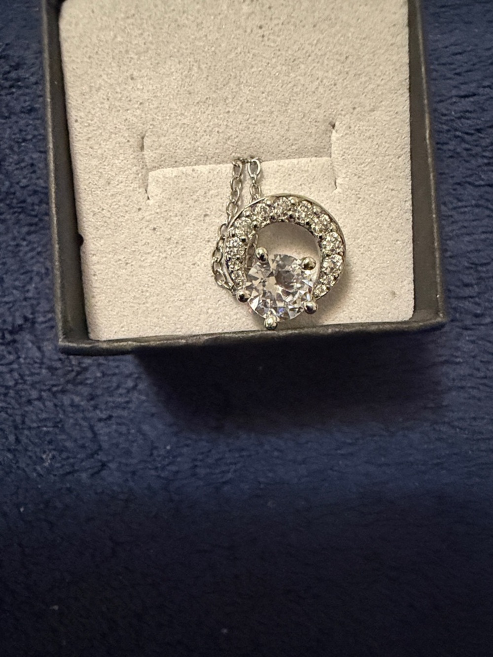 S.steel Cubic Zirconia Halo Pendant Necklace - White